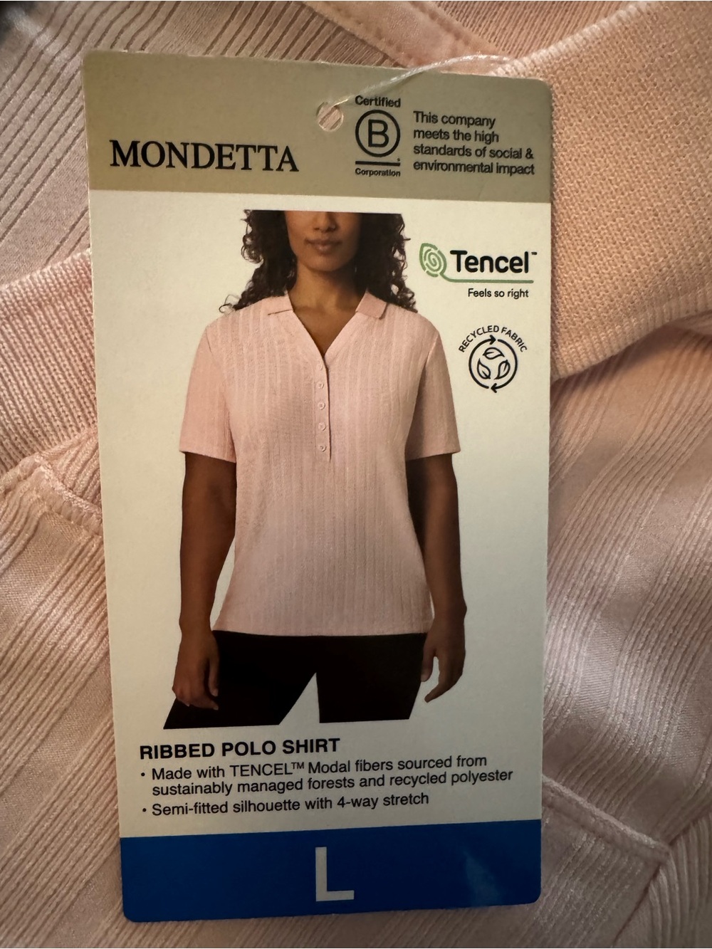 Mondetta Light Pink Ribbed Polo Tee Brand New with tags